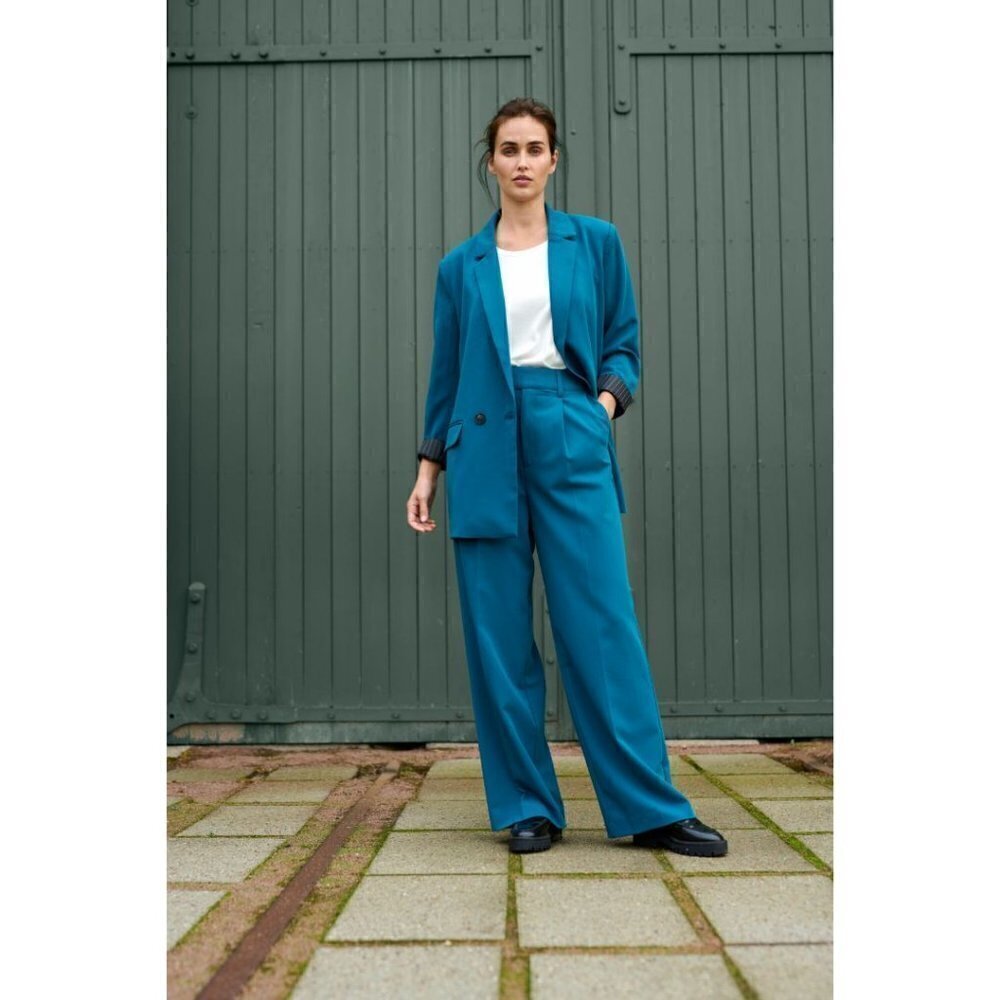 NWT KAFFE Kasolvej Teal Legion Blue High-Waisted Wide Pants - Picture 3 of 6